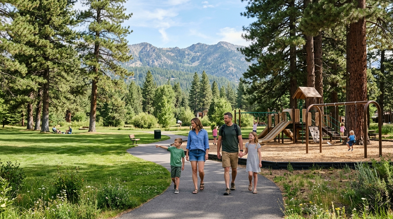 Family enjoying a shaded park in Susanville, California